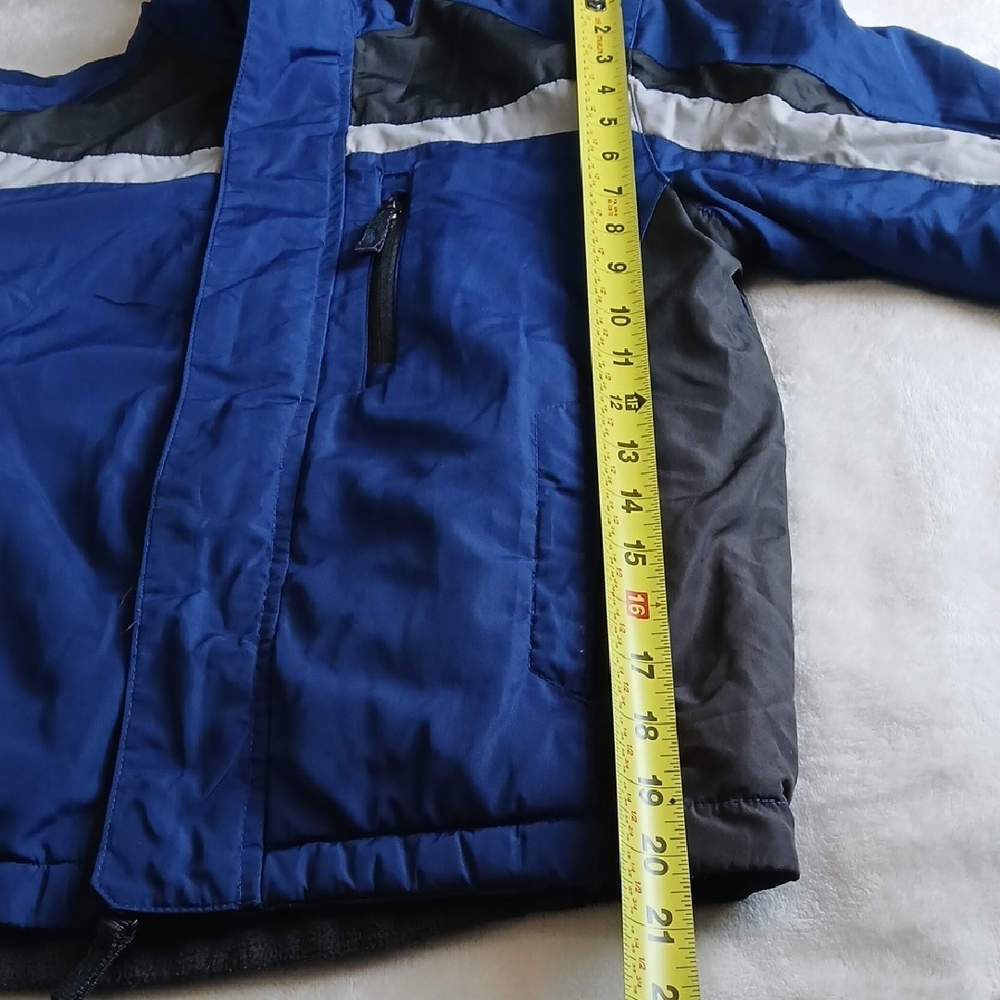 Kids Blue and Black Hooded Puffer Jacket with Reflective Stripe - Picture 11 of 14